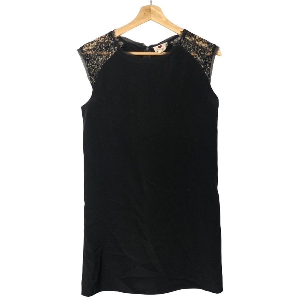 One Clothing Black Shift‎ Dress with Gold Shoulder Detail S